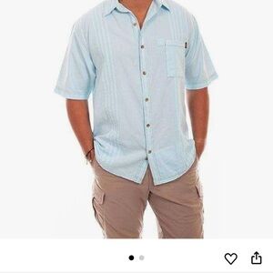 Scully Farthest Point Men's Short Sleeve Button Up Shirt Aqua Sky Size Medium